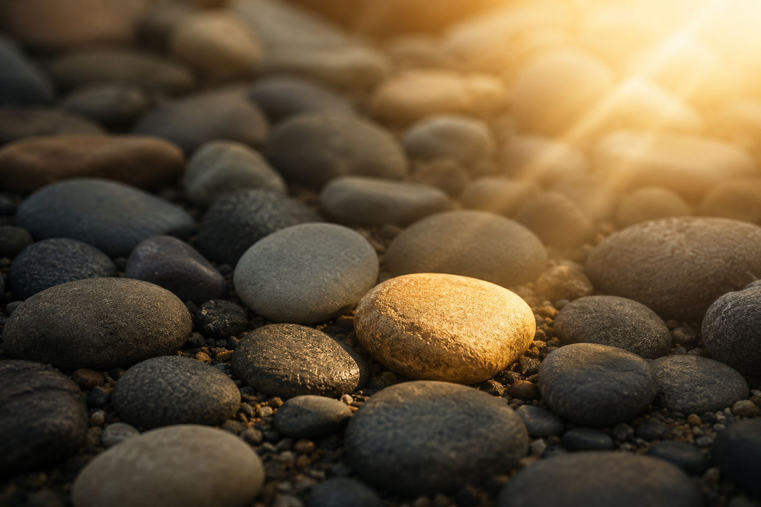 Encontrar el camino que mejor encaja Piedras de río iluminadas por la luz del sol que simbolizan la importancia de elegir el acompañamiento más adecuado para cada familia.