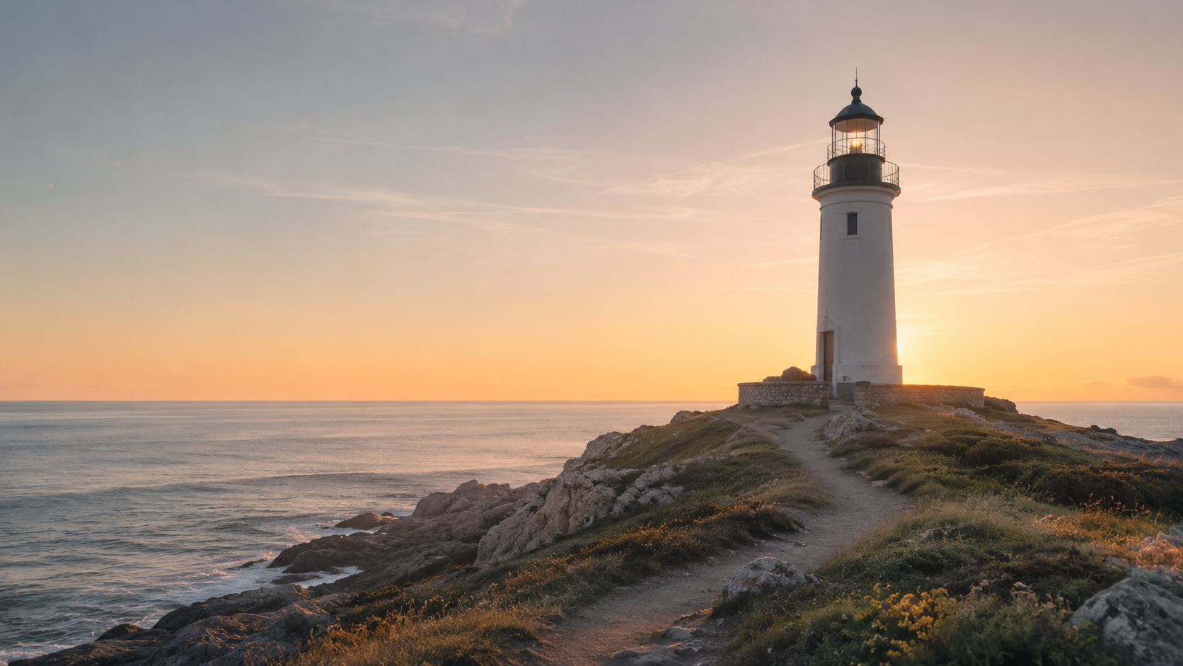 ¿Por qué siento que he perdido el rumbo? | Psicología Dolce Faro solitario iluminado por el amanecer junto al mar, símbolo de recuperar la dirección y la claridad en la convivencia familiar.